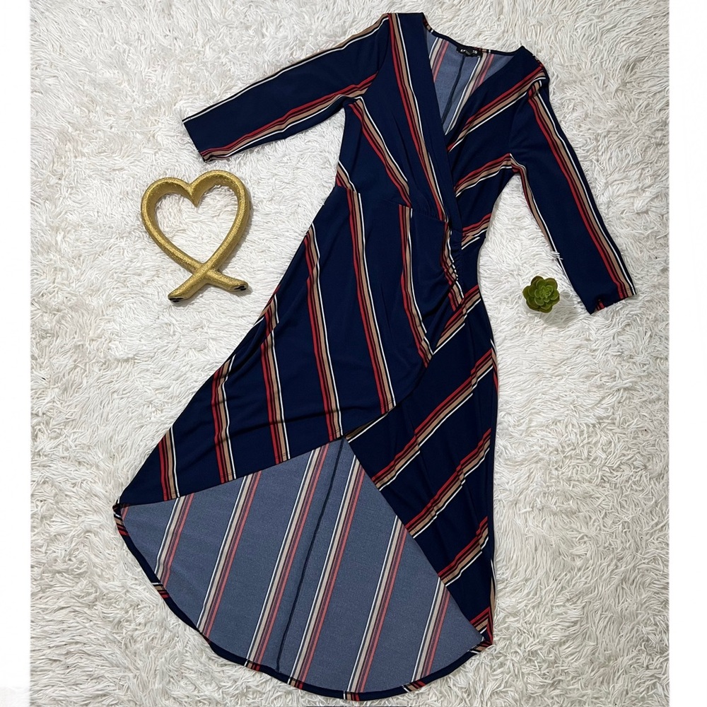 Express Blue Pink Asymmetrical Long Sleeve Sundress